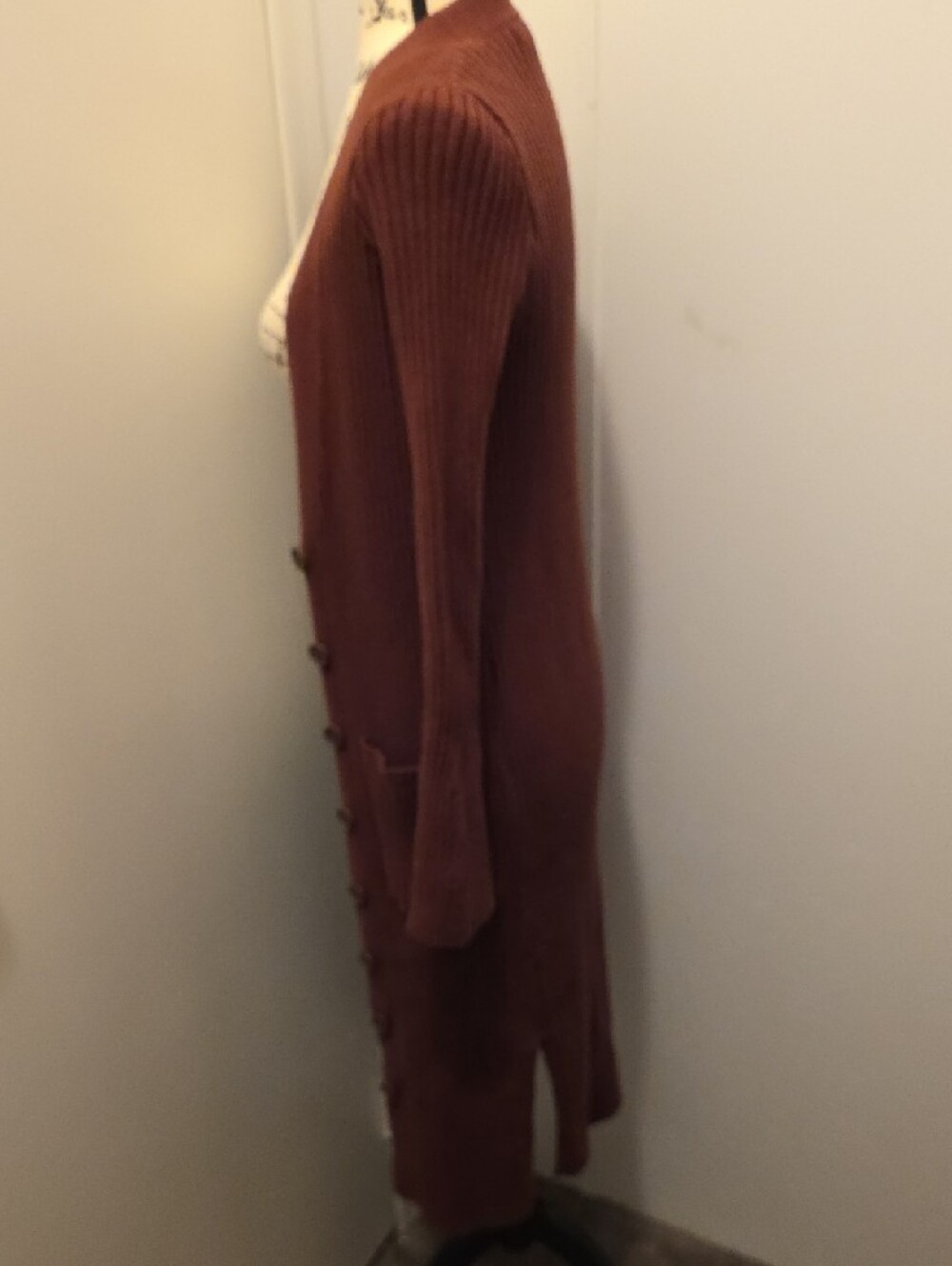 Forever 21 Long Ribbed Button-Front Cardigan - Brown - Picture 6 of 6